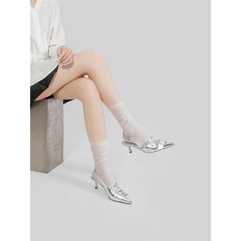 Damen Slingback High Heel Schuhe mit modischem Schnallen-Detail R&B