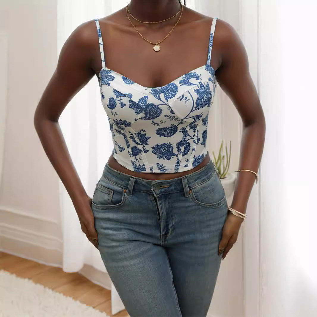 Damen Blütenmuster Cropped Top R&B