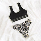 Damen Bikini-Set mit trendigem Animal-Print und sportlichem Crop-Oberteil R&B
