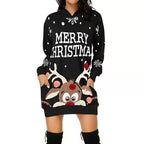 Damen Weihnachts-Kapuzenkleid mit auffälligem Rentier-Motiv R&B