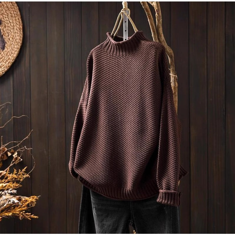 Damen Oversized Strickpullover mit hohem Kragen R&B