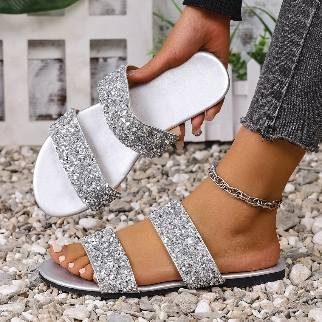 Damen modische Slide-Sandalen mit funkelnden Strassdetails R&B