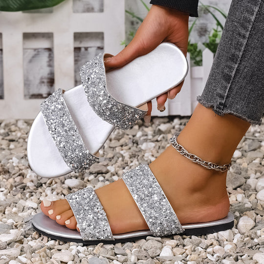 Damen modische Slide-Sandalen mit funkelnden Strassdetails R&B