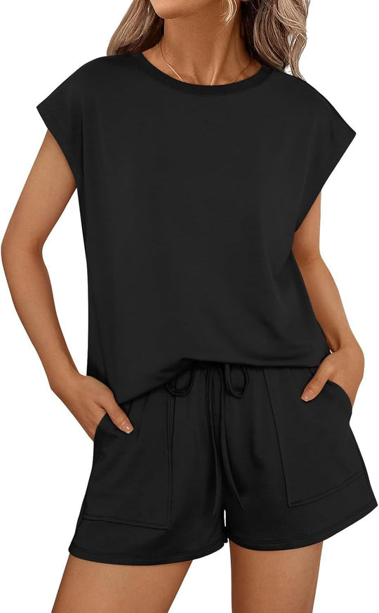Damen lässiges Zweiteiliges Set mit weitem Oberteil und Shorts R&B