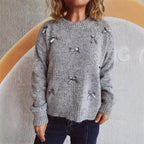 Damen Strickpullover mit verspielten Schleifenakzenten R&B