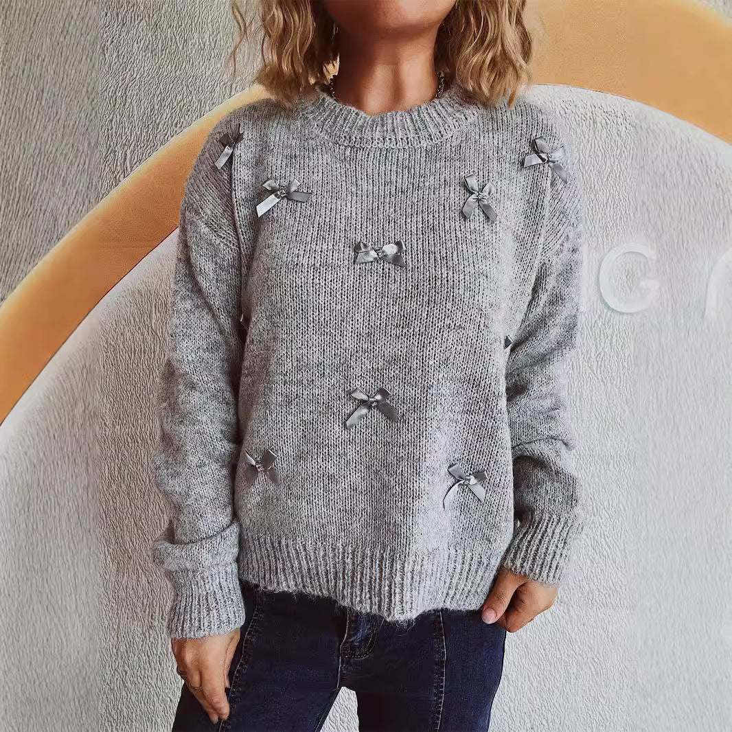 Damen Strickpullover mit verspielten Schleifenakzenten R&B