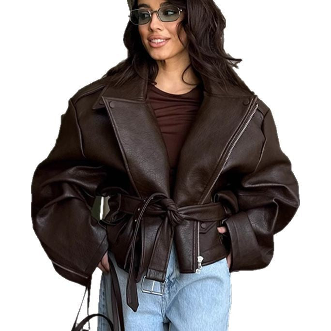 Damen Übergröße Kunstlederjacke im lässigen Stil R&B