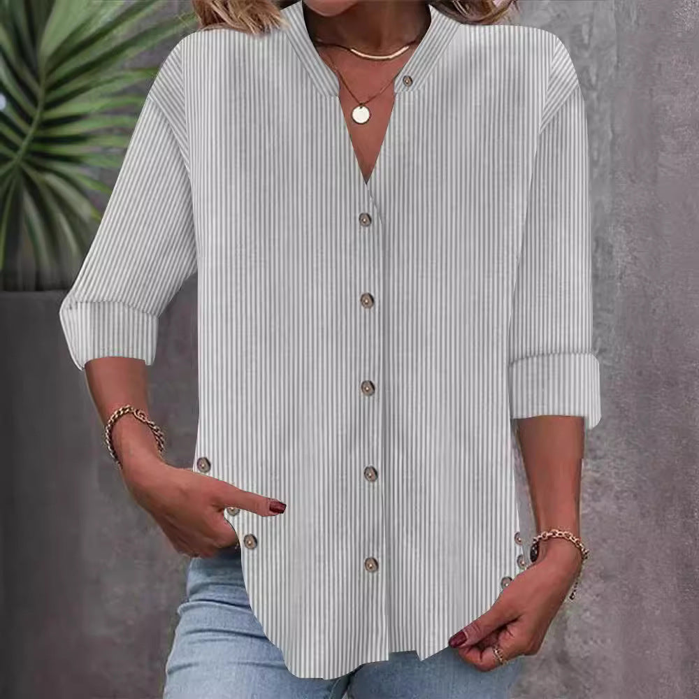 Damen Button-Down Blusenshirt mit eleganten Streifen R&B