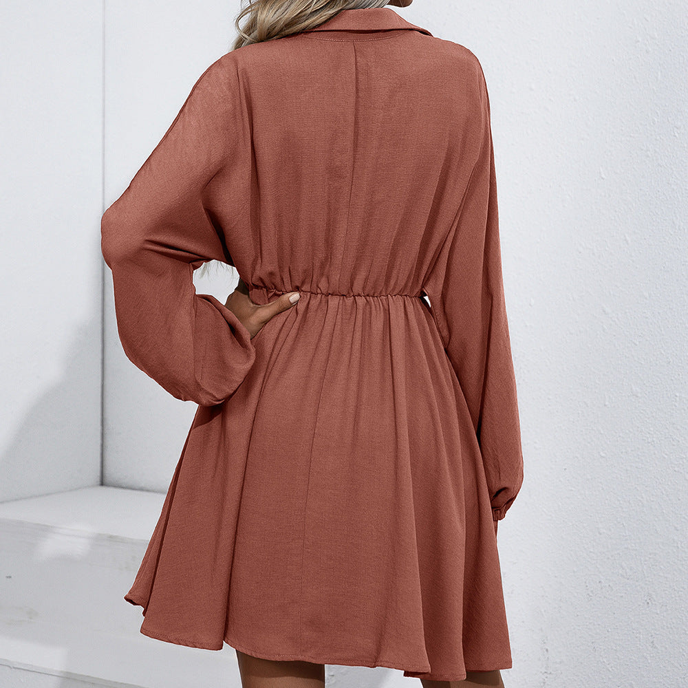 Damen lässiges Shirtkleid mit Knopfdetails und elastischem Taillenzug R&B