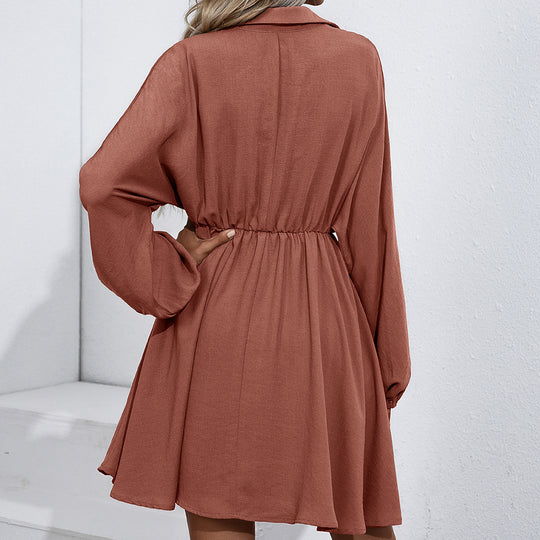 Damen lässiges Shirtkleid mit Knopfdetails und elastischem Taillenzug R&B