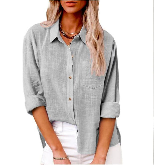 Damen lässige Leinenbluse mit kurzem Arm und Knopfdetails R&B