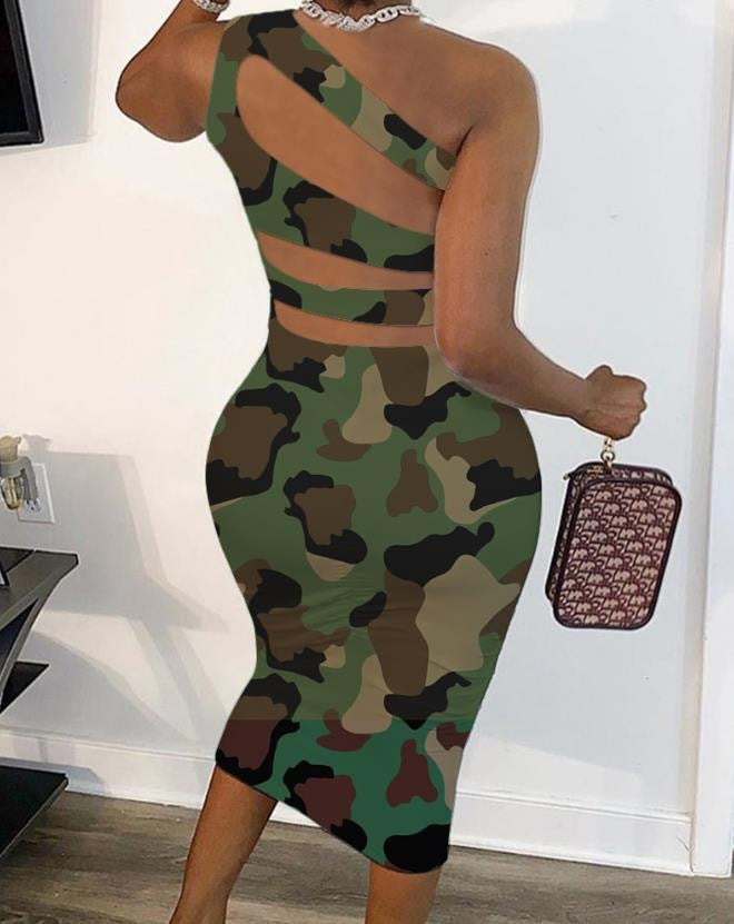 Damen Wickelkleid mit asymmetrischem Träger und buntem Muster R&B