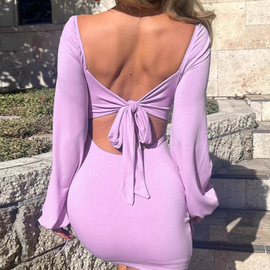 Damen Mini-Kleid mit langen puffärmel und schöner Raffung R&B