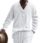 Herren nan oversized Kabelstrick V-Ausschnitt Pullover mit Relaxhose Set R&B