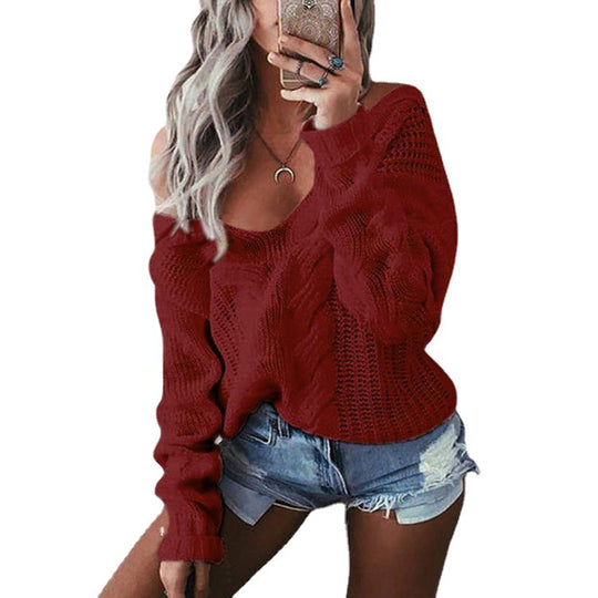 Damen Grobstrickpullover mit offener Schulter und Zopfmuster R&B