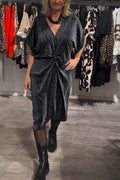 Damen Elegantes Wickelkleid mit strukturiertem Stoff und Taillengürtel R&B