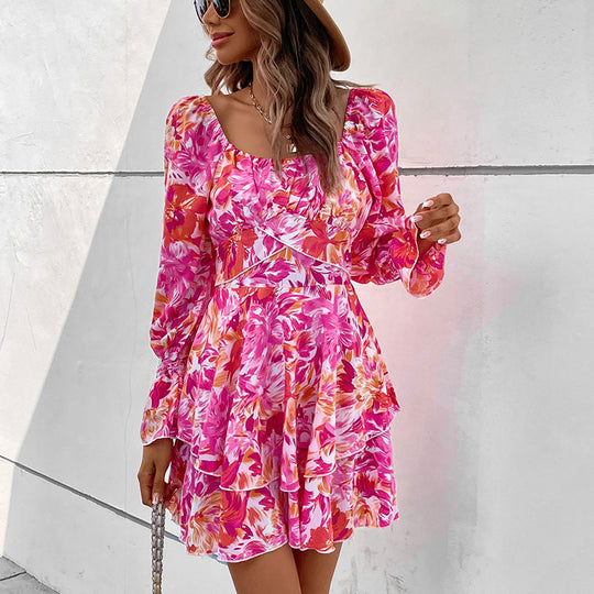 Damen Mini-Kleid mit voluminösen Ärmeln und romantischem Floralprint R&B
