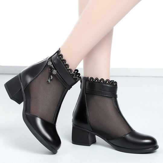 Damen Offene Stiefeletten mit elegantem Lochmuster und dekorativen Schmuckdetails R&B