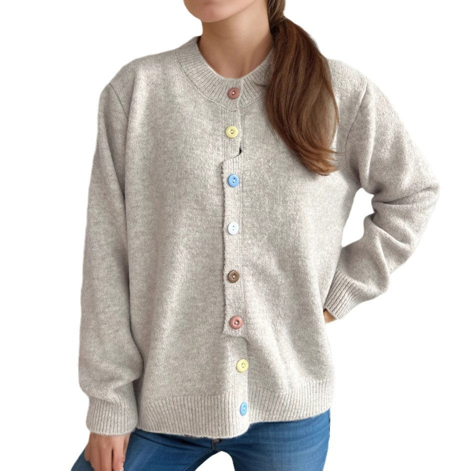 Damen kuschelige Strickjacke mit bunten Knopfdetails R&B