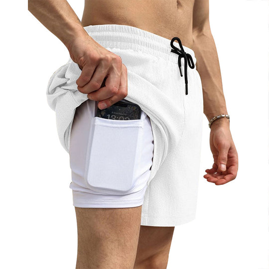 Herren nan zweilagige Schwimmshorts mit innerer Kompressionshose und seitlicher Smartphone-Tasche R&B