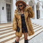 Damen Flauschiger Kunstfellmantel mit weitem Schnitt und elegantem Kragen R&B