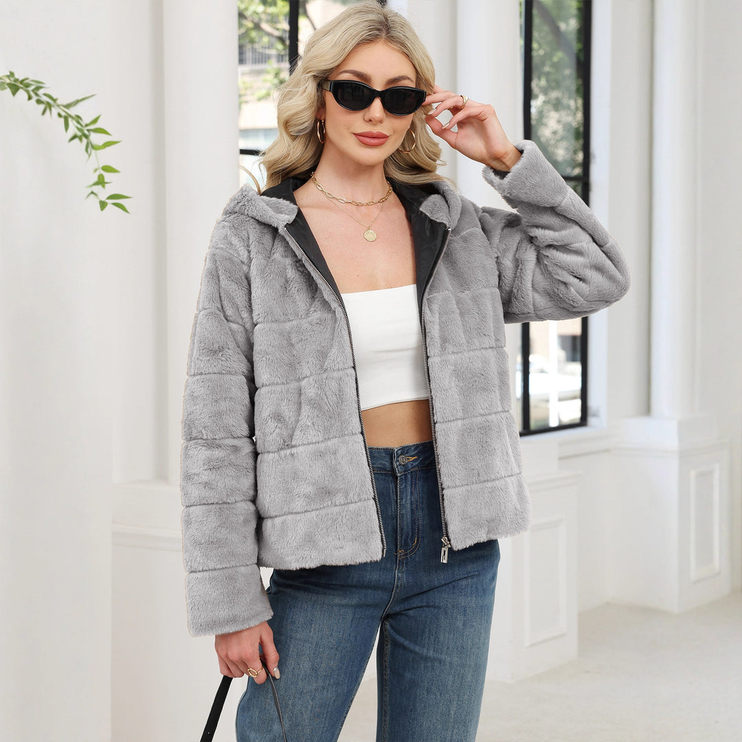 Damen Kuschelige Oversized-Fleecejacke mit Reißverschluss und Kapuze R&B