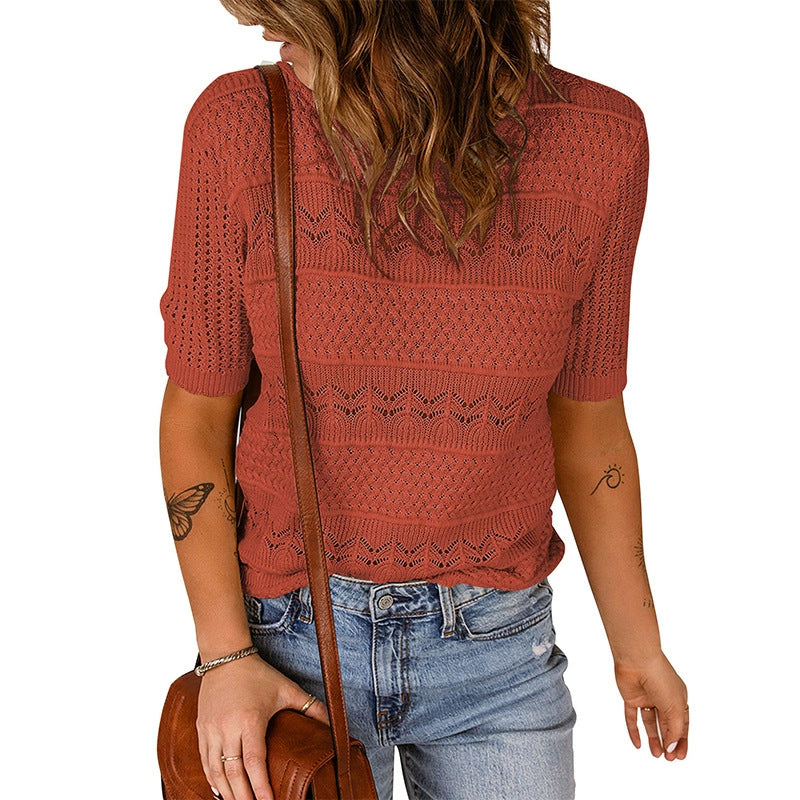 Damen luftiger Strickpullover mit Lochmuster R&B