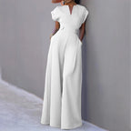 Damen eleganter Jumpsuit mit weitem Bein und praktischen Taschen R&B