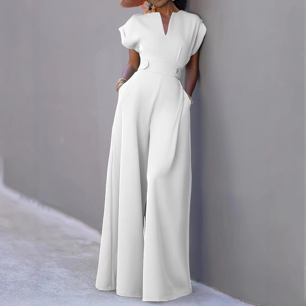 Damen eleganter Jumpsuit mit weitem Bein und praktischen Taschen R&B