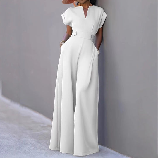 Damen eleganter Jumpsuit mit weitem Bein und praktischen Taschen R&B
