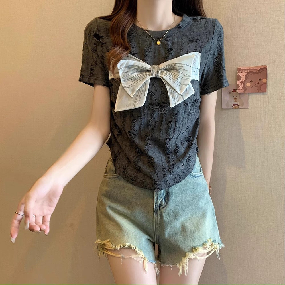 Damen Kurzarmshirt mit dekorativem Schleifendetail
