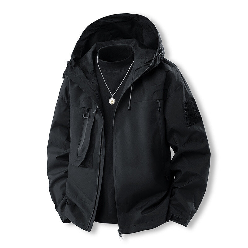 Herren wasserfeste Multifunktionsjacke mit Kapuze und praktischen Taschen R&B