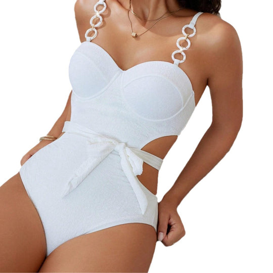 Damen Einteiliger Badeanzug mit raffinierten Schulterdetails und eleganter Schleifenbindung R&B