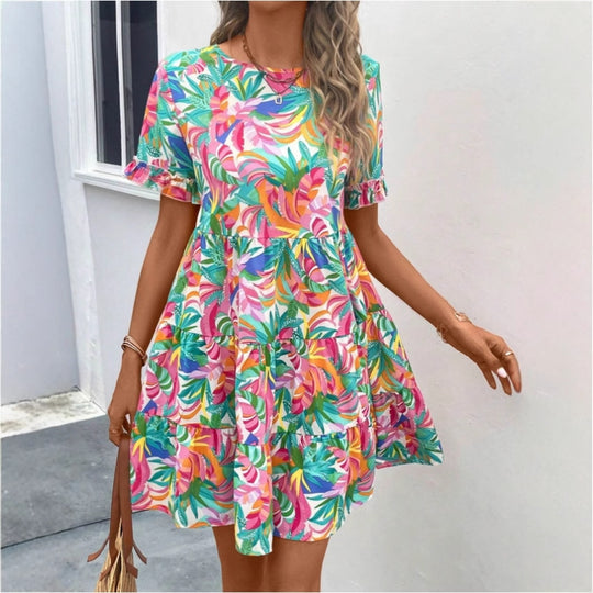 Damen Sommerliches Freizeitkleid mit Rüschendetails und frischem Blumenmuster R&B