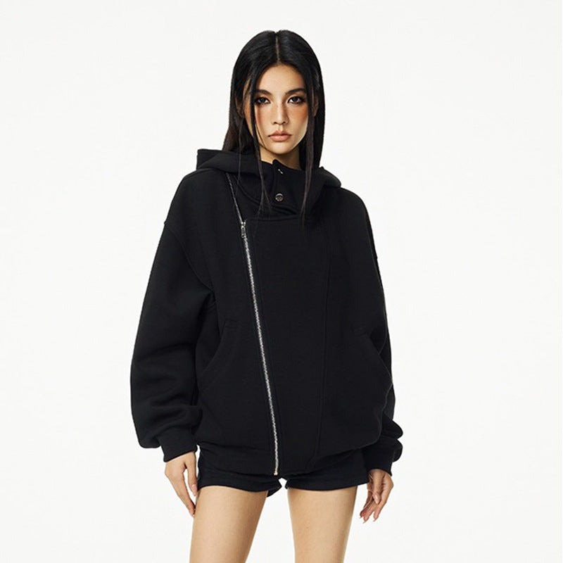 Damen Kapuzenpullover mit asymmetrischem Reißverschluss und komfortabler Passform