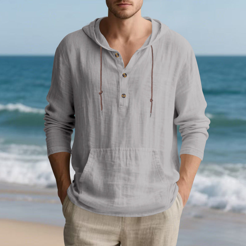 Herren lässiger Kapuzenpullover mit Knopfleiste und Kängurutasche R&B