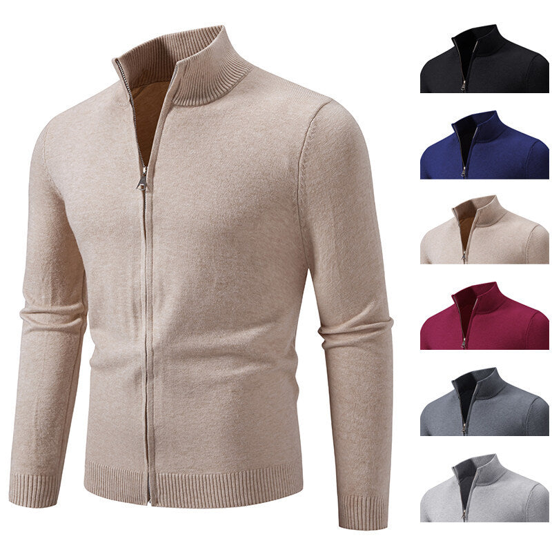 Herren Strickjacke mit modernem Stehkragen und funktionalem Reißverschluss R&B