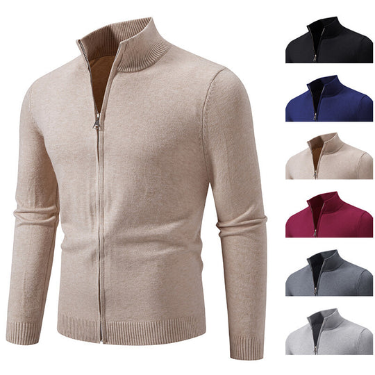 Herren Strickjacke mit modernem Stehkragen und funktionalem Reißverschluss R&B
