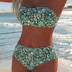 Damen Bandeau-Bikini-Set mit hohem Bund und floralem Muster R&B