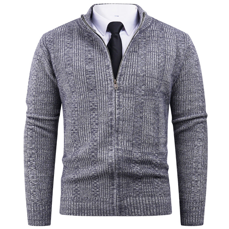 Herren Strickjacke mit modernem Reißverschluss und Zopfmuster R&B