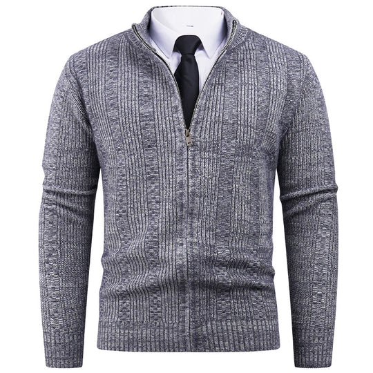 Herren Strickjacke mit modernem Reißverschluss und Zopfmuster R&B
