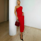 Damen Elegantes ärmelloses Wickelkleid mit asymmetrischem Schnitt R&B