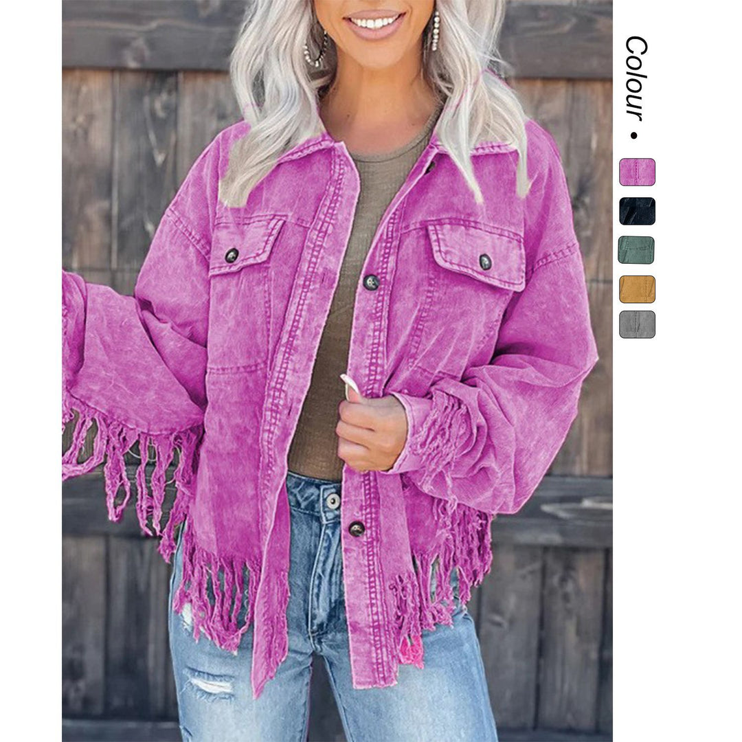 Damen Fransen-Jacke aus Denim im lässigen Oversize-Schnitt R&B