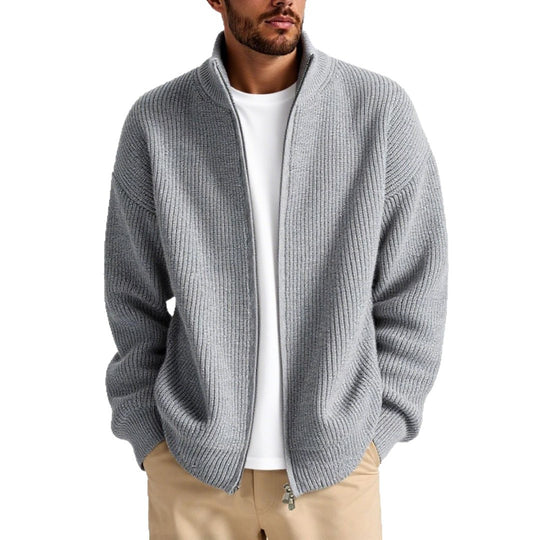 Herren Strickjacke mit hohem Kragen und praktischem Reißverschluss R&B