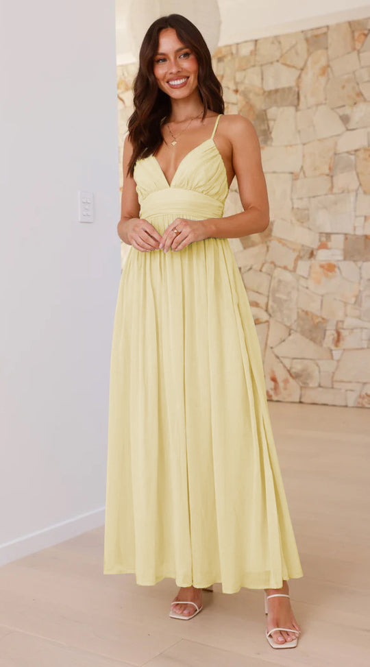 Damen Maxikleid mit schmalen Spaghetti-Trägern und elegantem Wickel-Design R&B