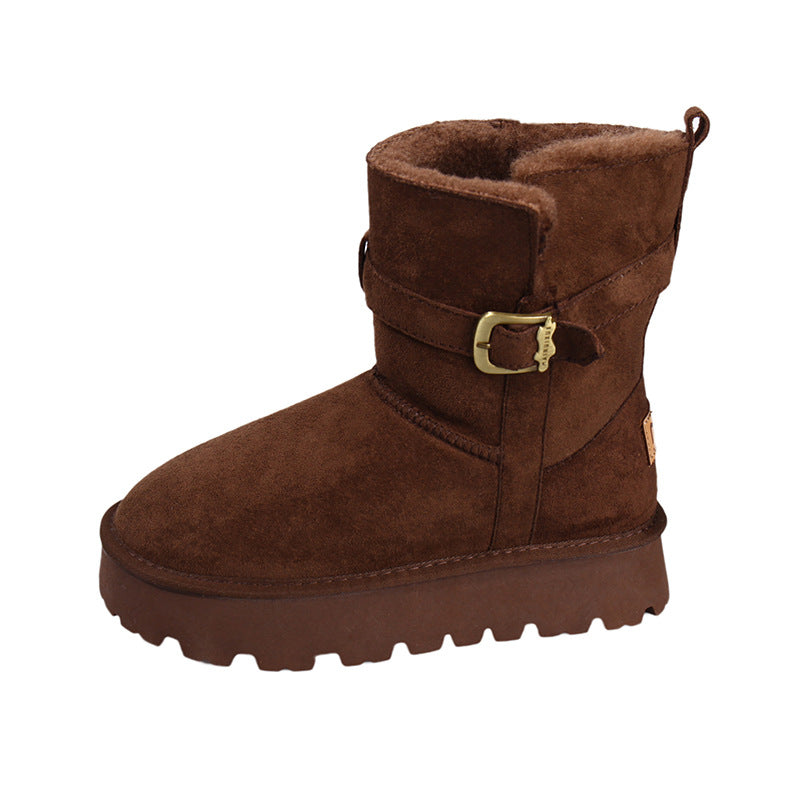Damen warme Stiefel mit weichem Innenfutter und verstellbarem Schnallenverschluss
