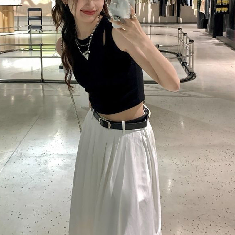 Damen Crop-Top mit elastischem Bund und asymmetrischem Ausschnitt R&B