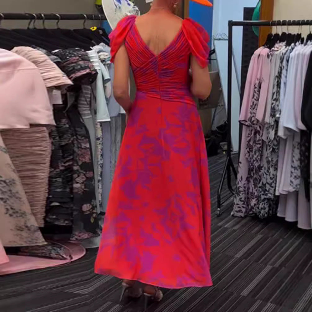Damen Maxikleid mit dekorativer Wickeloptik und voluminösen Ärmeln Heidi-Mode