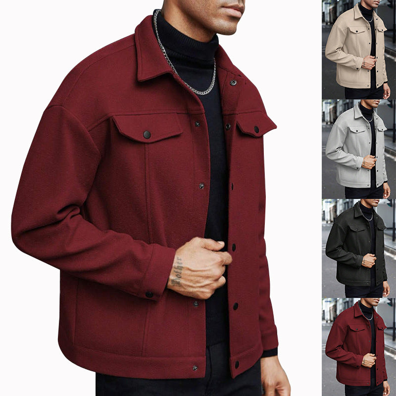 Herren nan Wolloptik-Overshirt Jacke im Shacket-Stil mit Brustklappen und Druckknopfleiste R&B