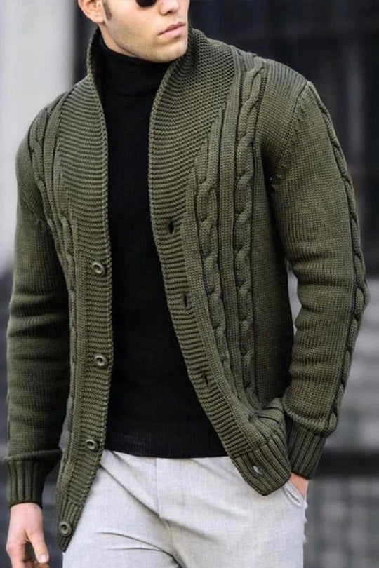 Herren Strickjacke mit Kabelmuster und Schalkragen R&B